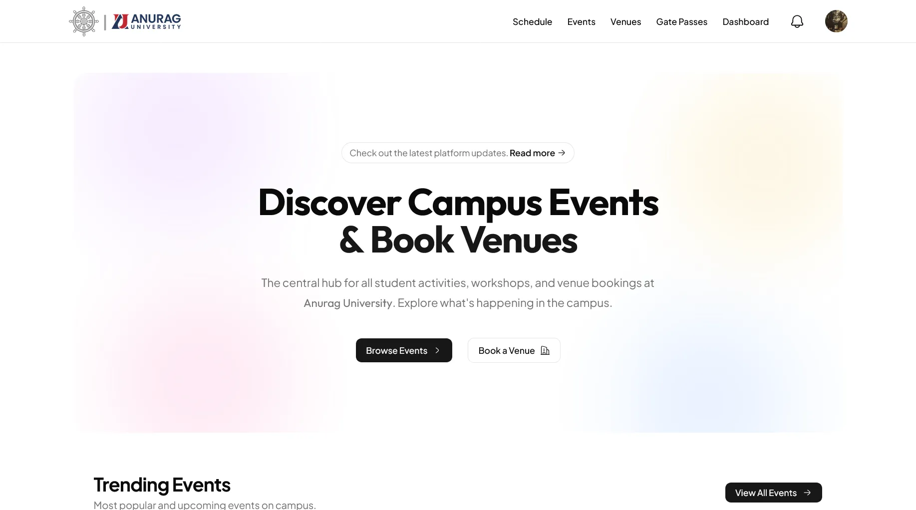 Kāryakramah AU, Campus events, venue bookings, and verified student activity management.